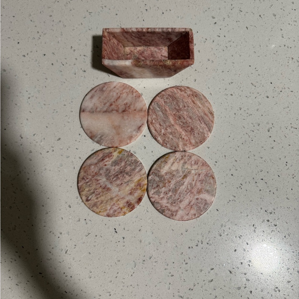 Pink Marble Stone Coaster Set (4) with Matching Holder - Picture 2 of 2